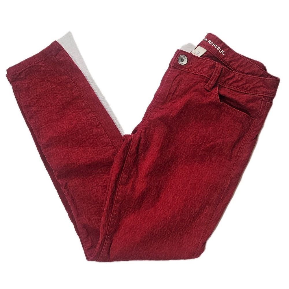 Banana Republic Jeans Womens 27 Red‎ Skinny Jacquard Textured Stretch Pants